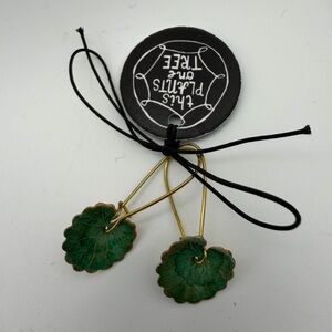 Brass Green Leaf Earrings with Gold Accents